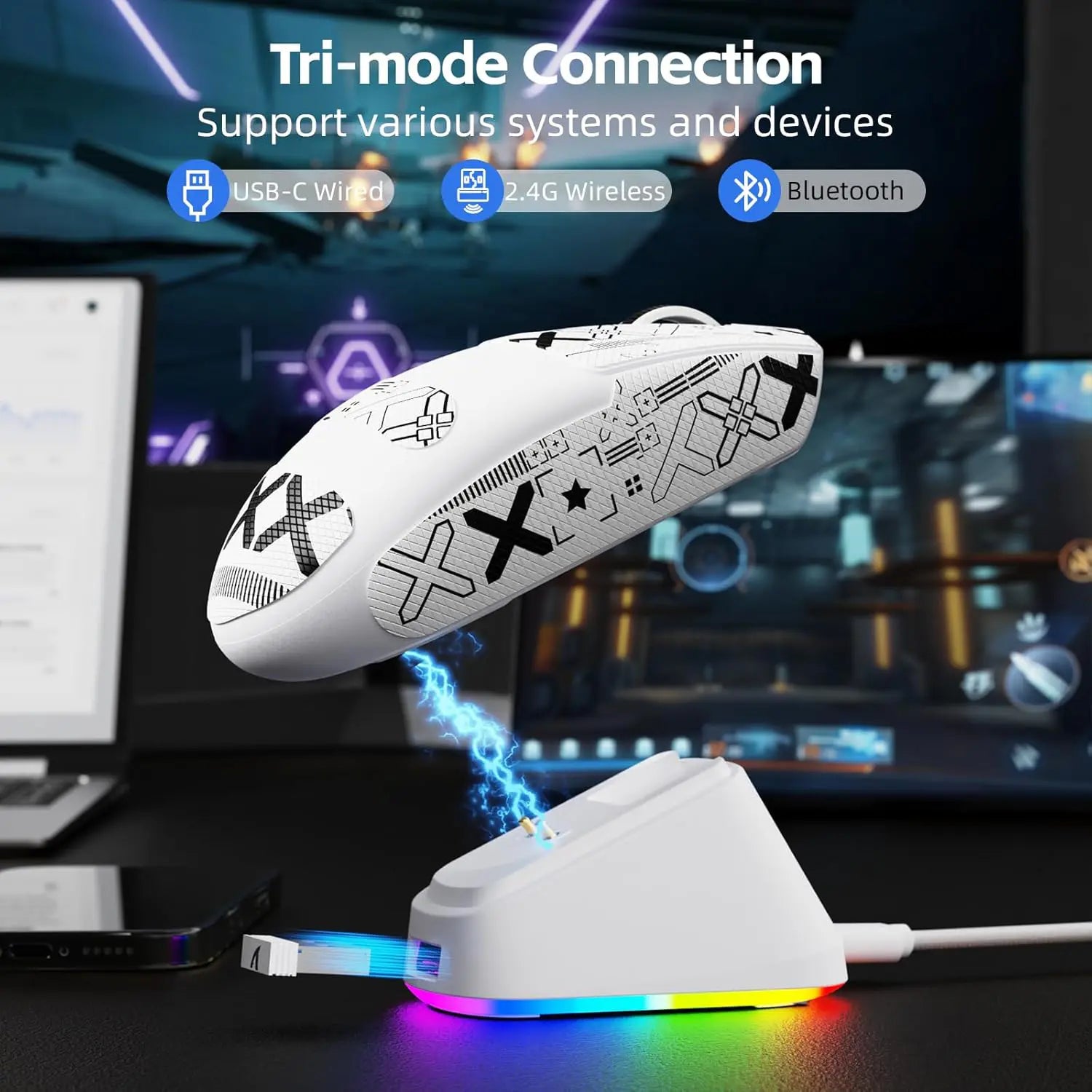 Attack Shark Mouse G3 Pro Tri-mode RGB charging Dock 2.4G/USB-C Wired/BT 25K DPI Attack Shark Mouse G3 Pro Tri-mode RGB charging Dock 2.4G/USB-C Wired/BT 25K DPI